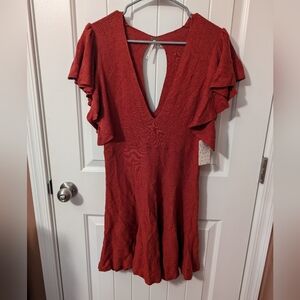 NWTS FREE PEOPLE Cozy Nights Knit Dress Medium Red
